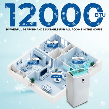 Olsen & Smith 12000 BTU 3-in-1 Paortable Air Conditioning Unit, Air Conditioner AC Air Con Cooler with Cooling, Fan & Dehumidifier Functions, 24H Timer with Window Kit & Remote Control, White